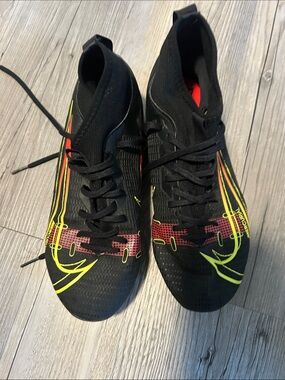 Boys Nike Mercurial Soccer Cleats Black with Neon Yellow & Red Accents